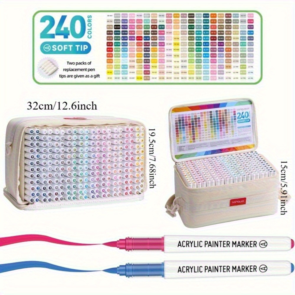 Image of Languo 240 Head Marker Pen, With Storage Bag, Rich Soft Brush Head Marker Pen, Suitable For Making Wood, Rock, Crafts, Art Specific Marker Pen