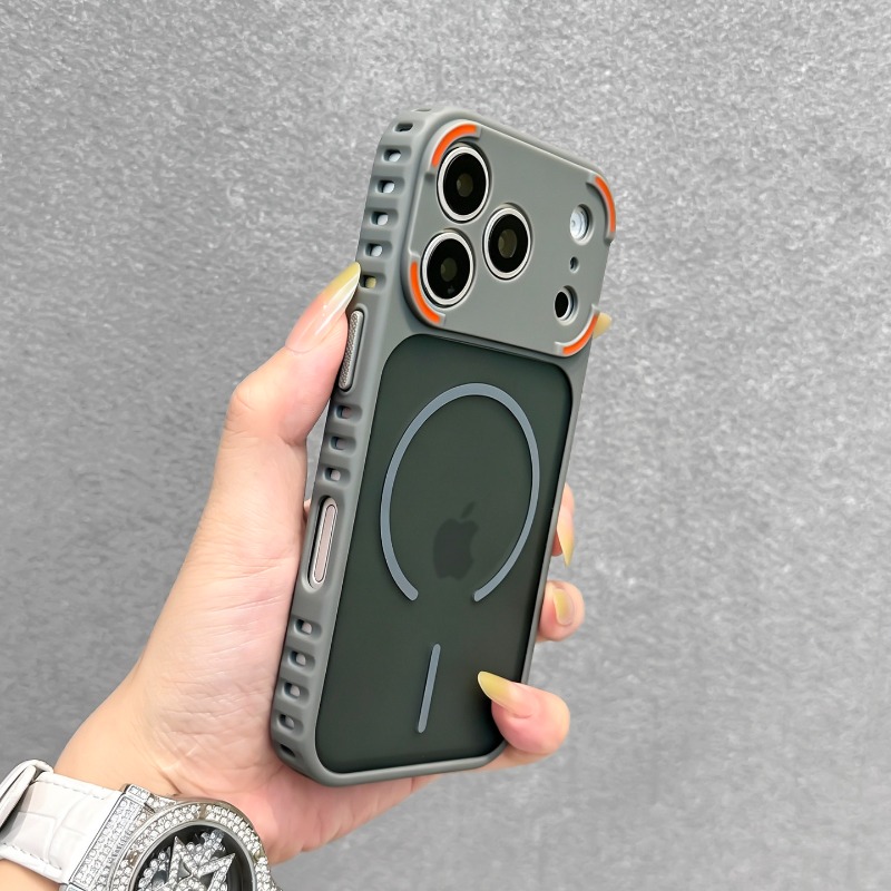 TEMU Phone Case - Armor Case With Heat Dissipation Vents For Iphone 17/16 Pro Max - Magnetic Hard Shell, Shockproof And Creative Trendy Cover For