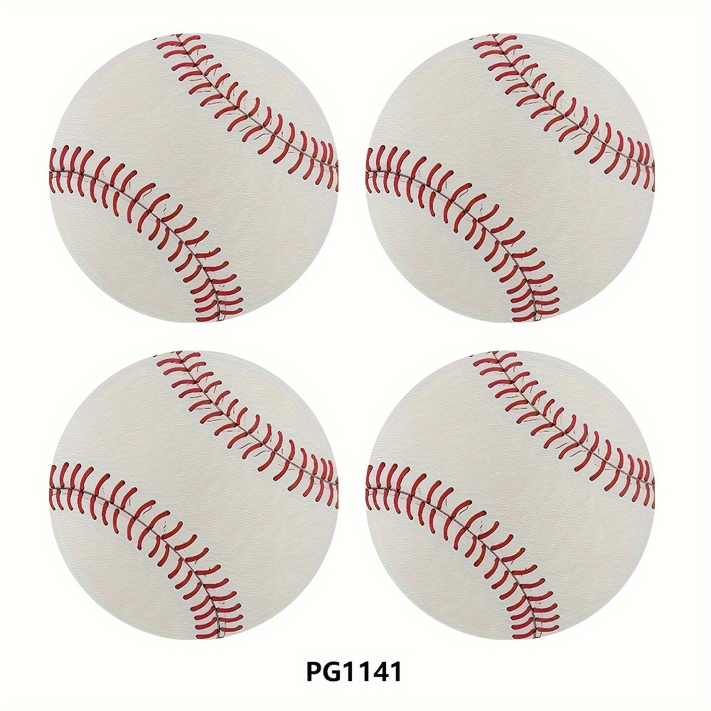 TEMU 4 sous-verres sur le thème du baseball, 2,75 pouces de diamètre, ronds, en bois, décoratifs, pour voiture, maison et véhicule, tapis de verre,