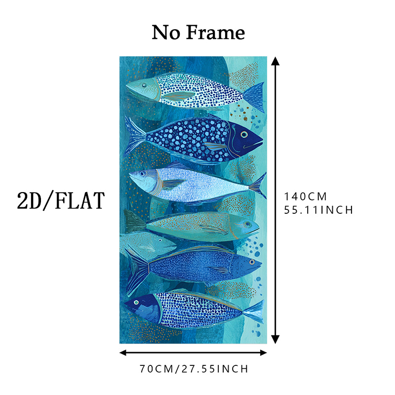 TEMU 2d Flat, 2d Flat,1pc 2d Graphic, Large Canvas Print Depicting 6 Blue Fish Swimming In Water, Measuring 27.5x55.1 Inches Or 70x140cm, Perfect For