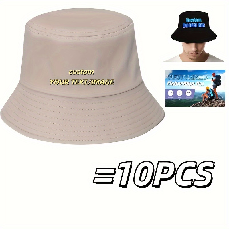 Customizable Unisex Folding Bucket Hats, 10pcs Set