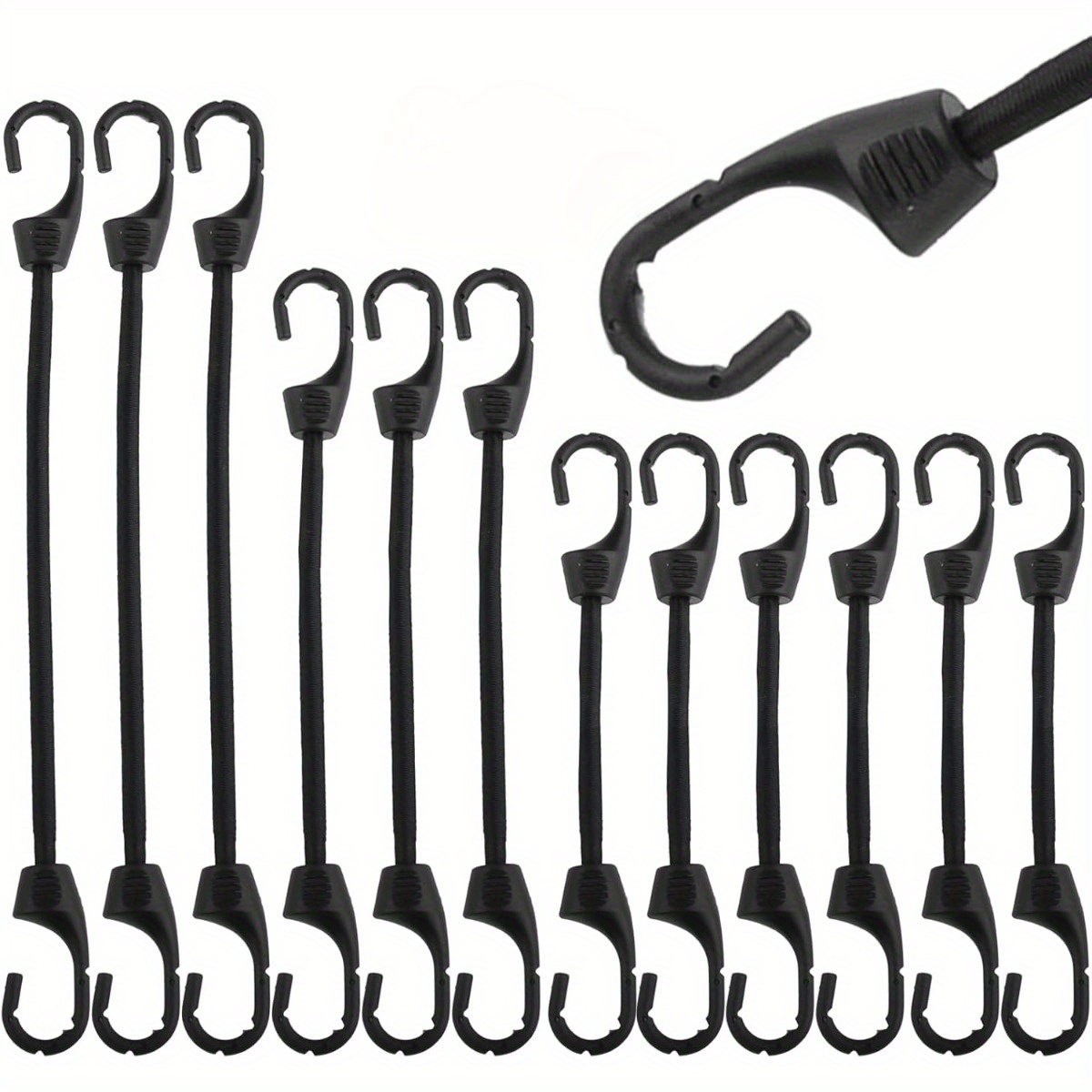 Image of 12pcs Elastic Bands Black (10+15+23cm), Tensioners, Luggage Rope Bundling Straps, Suitable For Fixing Items