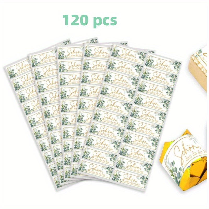 E-shop 120 Elegante Eukalyptusblatt- Goldfolien-Aufkleber - "Schön, Dass Du Da Bist" Hochzeitsgeschenkanhänger, Geburtstags- Taufgeschenketiketten,