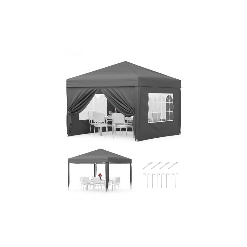 3X3  Up Gazebo with Removable  , Waterproof Outdoor Garden Marquee  + with Portable Carry Bag, 3 Adjustable Height Folding Canopy Easy Assembly for Camping, Grey