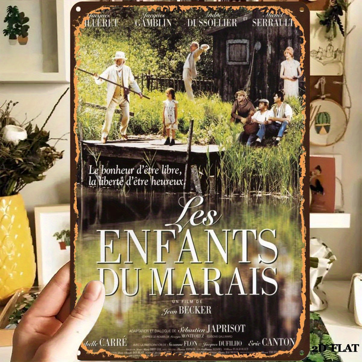 TEMU Panneau Métal 2D Plat, 1pc, Affiche de Film Français Vintage - Du , Décoration de Film mettant en Jeanmarie, Scène de en France - Trous