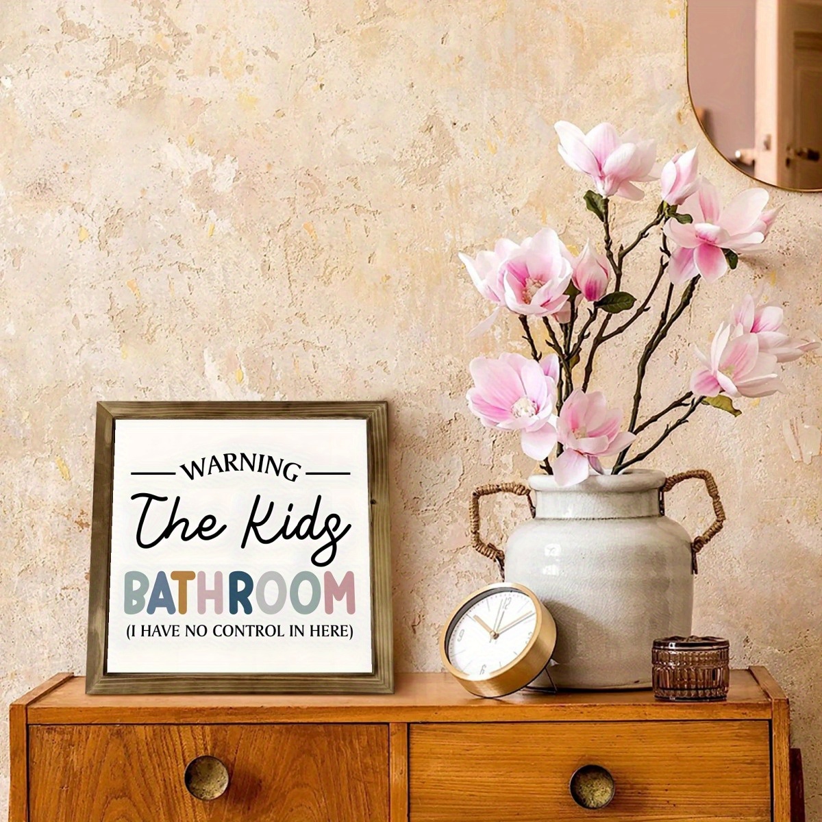 1 Kids Bathroom 8x8 Inch Wood Sign - Fun And Wall Art With "watch The Kids Bathroom" Quote, Rustic Wooden Home Decor For Bathroom Or Tabletop Display, Perfect Gift For , Family Gifts | Font |