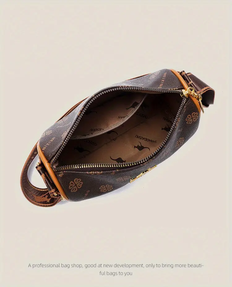 stylish dark brown floral print crossbody bag for women large capacity vintage inspired shoulder handbag with zip closure casual and commuting commuting handbag stylish womens accessory bag details 21