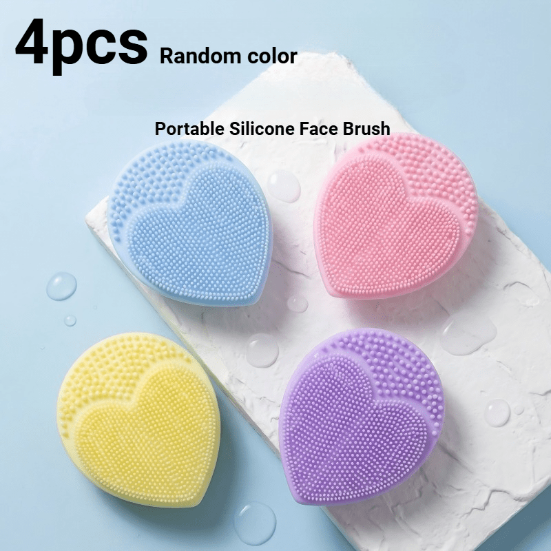 TEMU 4-pack Soft Silicone Facial Brushes, Gentle Exfoliating Face Scrubs, Portable Manual Cleansing Brushes With Suction Cup (random Colors)