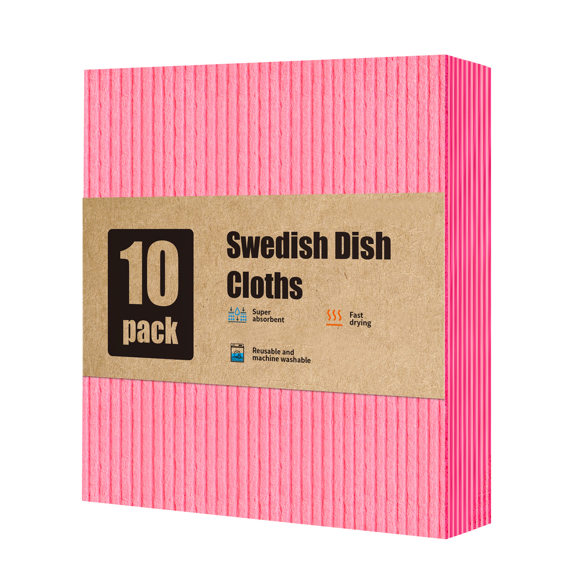 

10 Pack Swedish Dish Cloths - Reusable, Washable Cellulose Sponge Microfiber Towels For Kitchen, Living Room, Bedroom, Furniture - Wood Fiber, Ultra Absorbent,