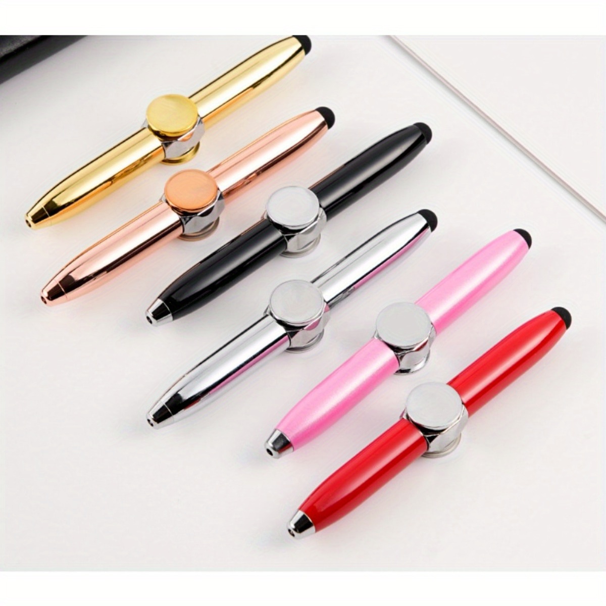 Gyro-Kugelschreiber Mit LED Licht – Drehbarer Fidget Pen Zur Stressbewältigung, Aus Metall (Silber)