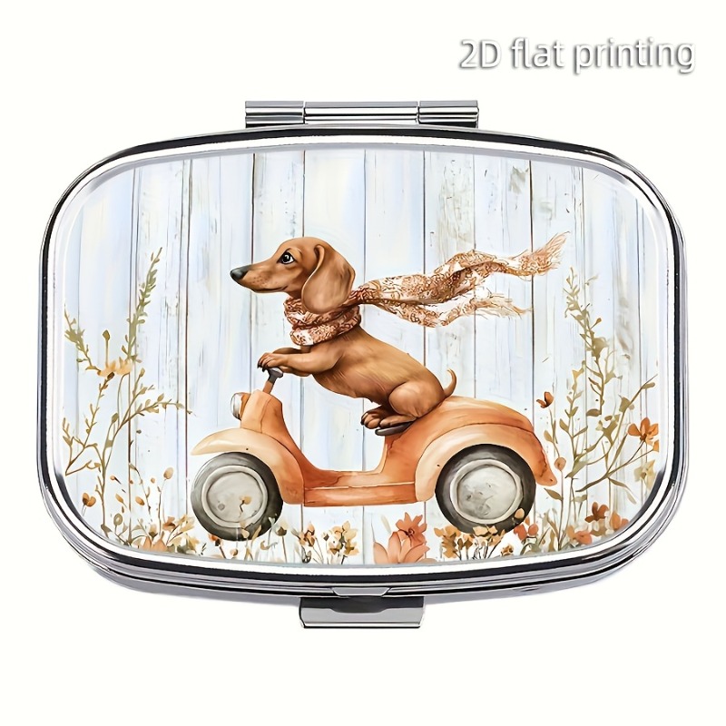 TEMU 1 Pilulier Driving Dog, Étui Décoratif Rectangulaire à 2 Compartiments pour Poche, Portefeuille et Cadeaux de Voyage