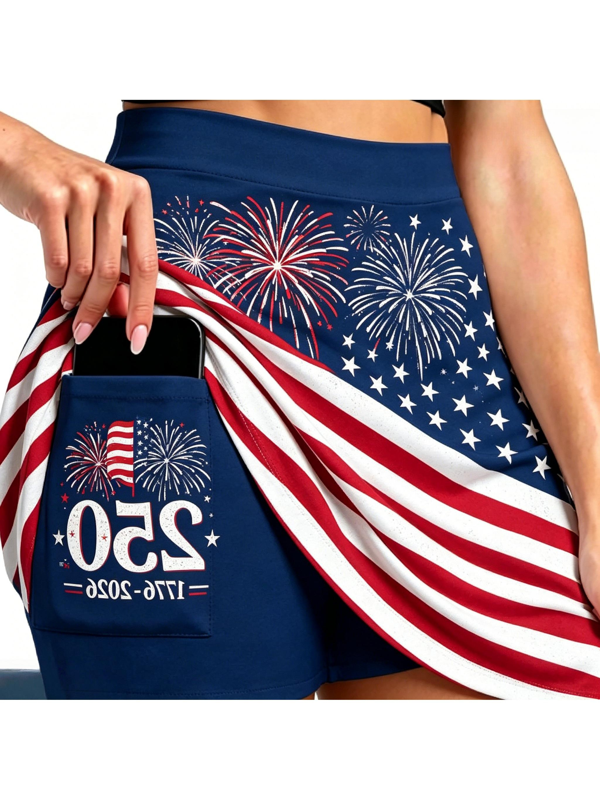   250th anniversary skort american flag print tennis skirt with built in shorts phone   for   golf and casual wear