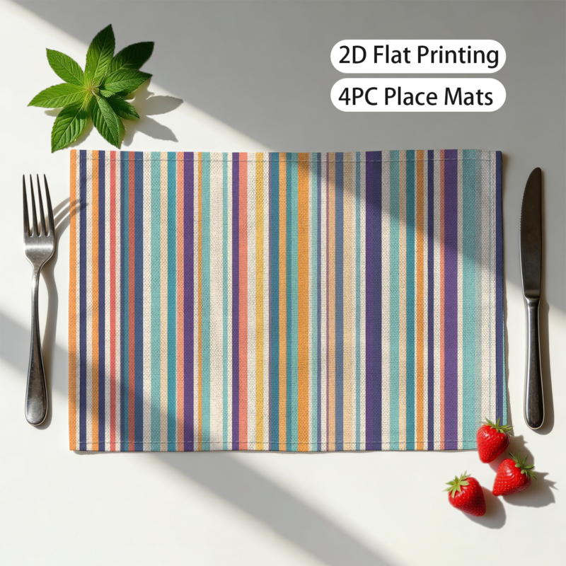TEMU 4pcs Colorful Striped Table Mats For Dining Table 30*45cm Modern Home Decor For Kitchen Dining Room Indoor Outdoor Use