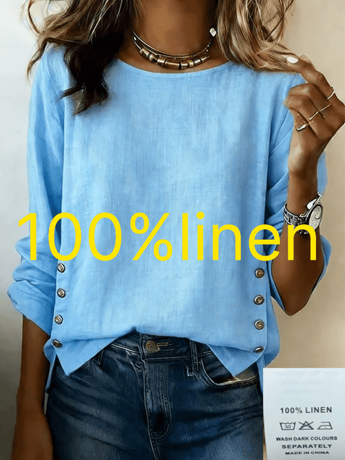 womens summer linen solid crew neck loose casual t shirt top