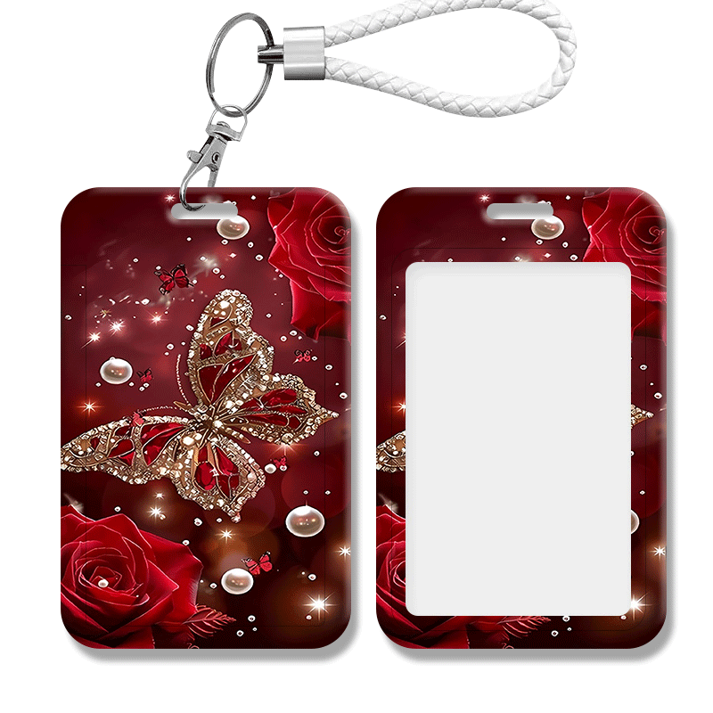 TEMU Luxury Rose Red Women's Bus Card Holder - Suitable For Nurses, Doctors, Teachers, Office, School - Compatible With Bank Cards And Standard Id