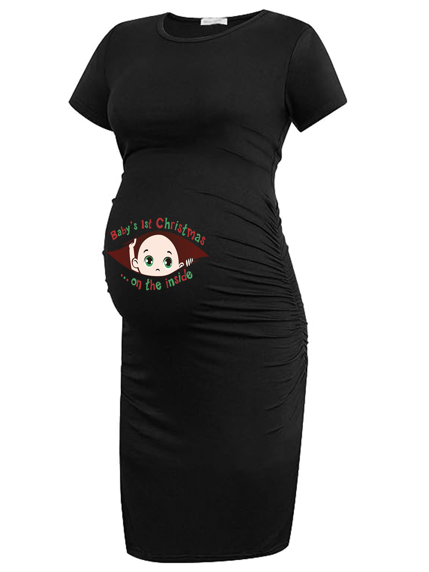 maternity christmas dress australia 1st letter cute print short sleeve Almond Brown