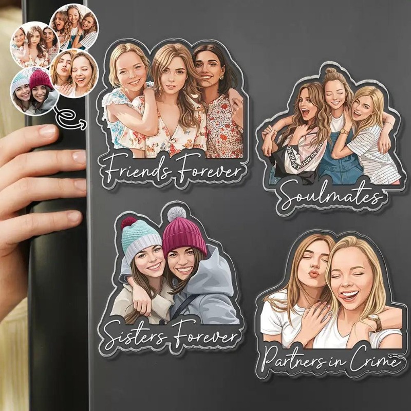 TEMU 1 stuks 2D Gepersonaliseerde Foto Portret Acryl Magnet, Custom Beste Koelkastmagneet, Acryl BFF Foto, Vriendschap Aandenken, BFF Cadeau