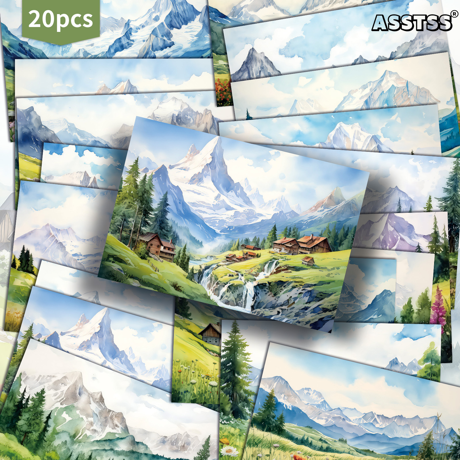 TEMU Paquete de 20 tarjetas postales ASSTSS Vintage de montañas de nieve - Papel retro de 4X6 pulgadas para suministros de diario, suministros de