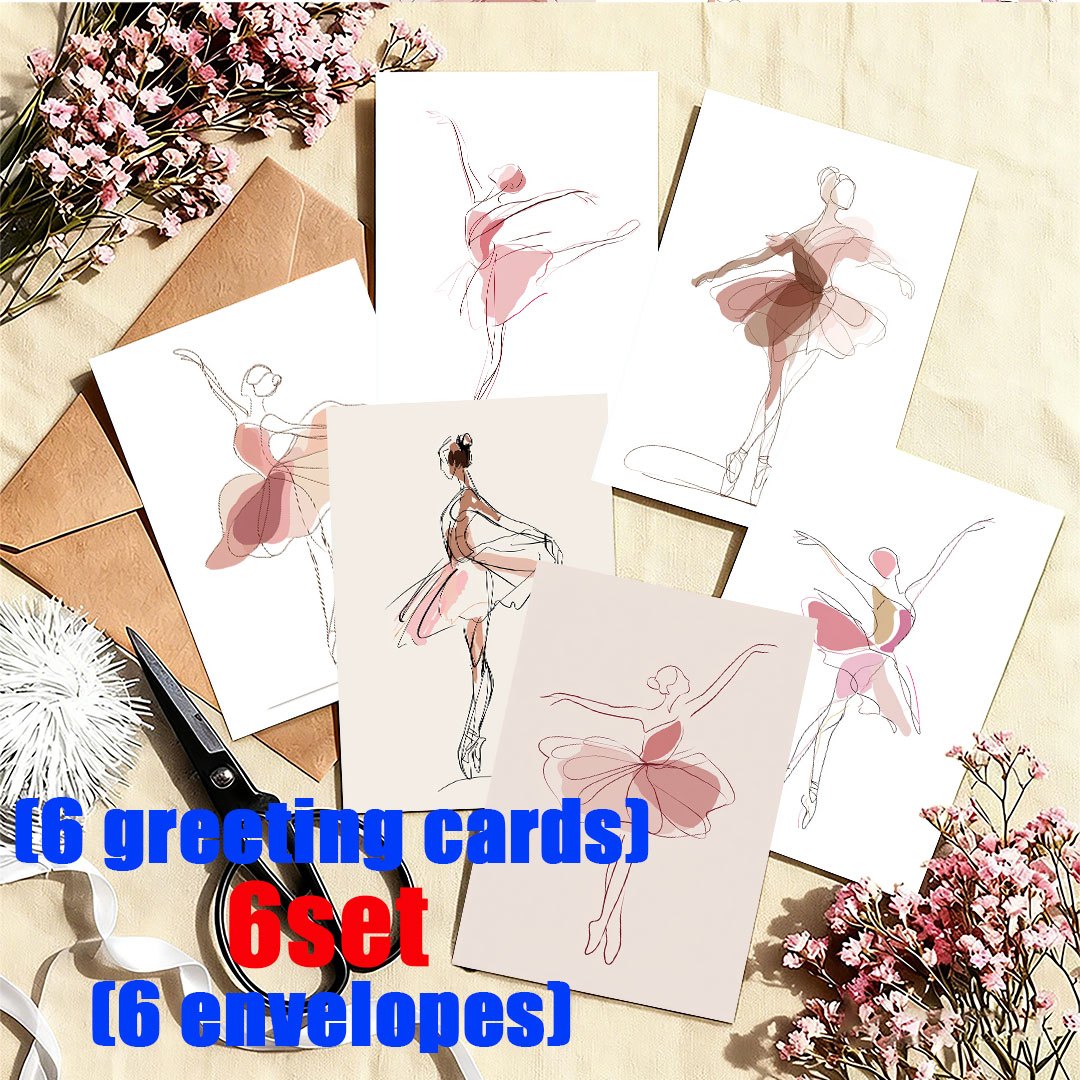 TEMU 6pcs/12pcs Fun Greeting Cards, Dancer Silhouette Art Or Ballet Dancer. Patterned Holiday Greeting Cards + Envelope Set | Blank Inside | Suitable