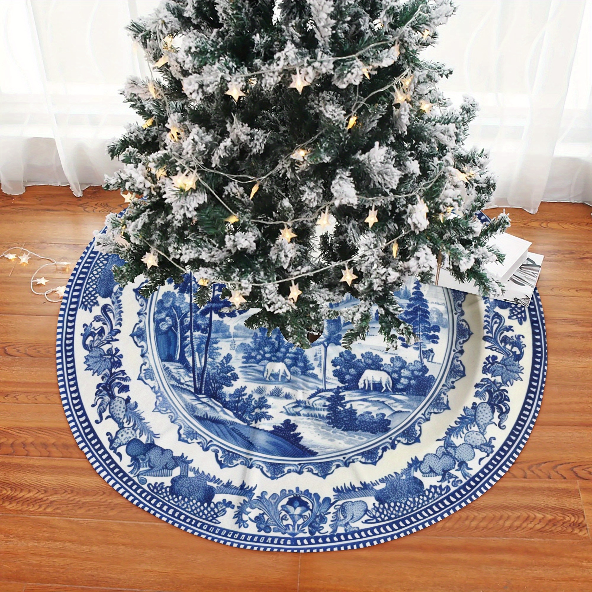 

Blue Christmas Tree Skirt 48" - Hand Wash Only Polyester Holiday Party Living Room Home Decor Runner Rug