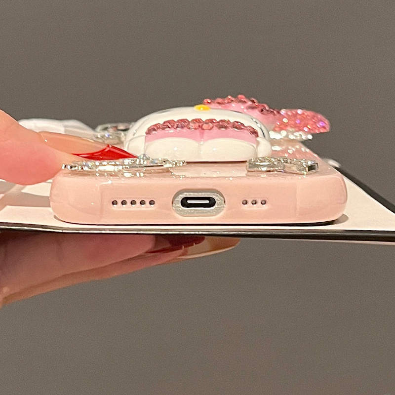 Korean-Style Sparkling 3D Diamond for hello kitty Bow Phone Case Suitable for Iphone 16 Pro Max, New Model for Apple 15 Pro, Perfect for, Light Luxury Design for 14 Pro, And Protective Case for 13