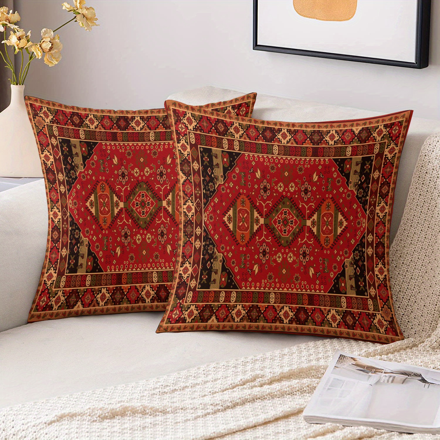 TEMU 2pcs Modern Geometric Diamond Throw Pillow Covers, 18x18 Inch, Soft Plush Fabric, Dual-sided Print, Zip Closure - Living Room & Bedroom Decor