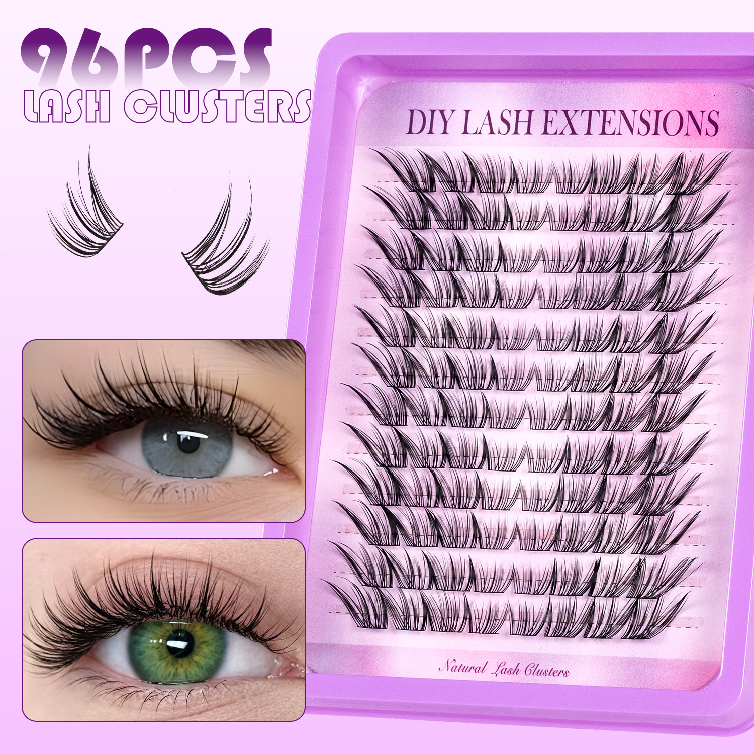 96pcs Beginner Cluster False Eyelashes Style 3+ Fluffy And Thick, Photography Makeup