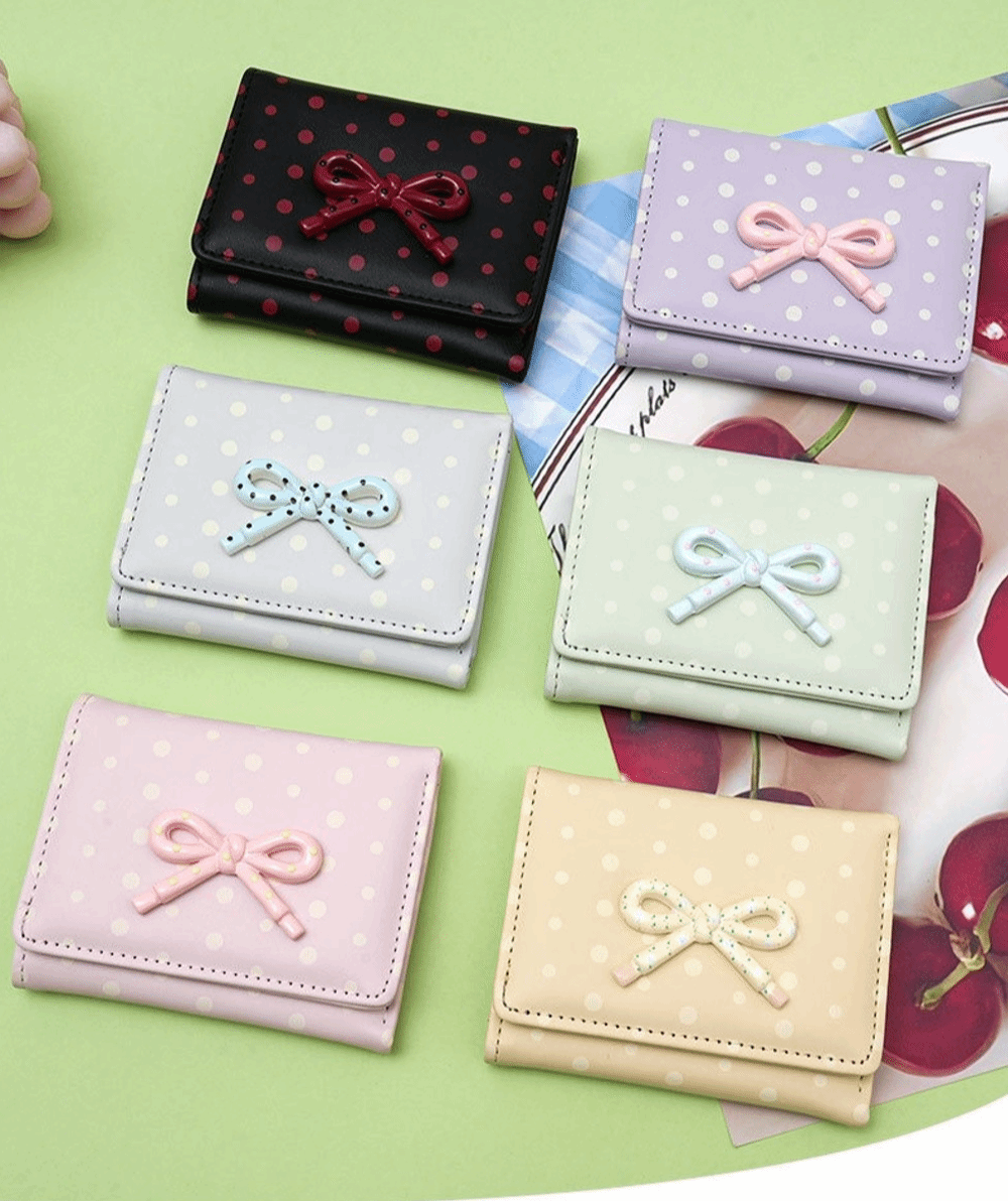bowknot short wallet ins casual synthetic leather large capacity coin purse dopamine color card holders female Product details 0