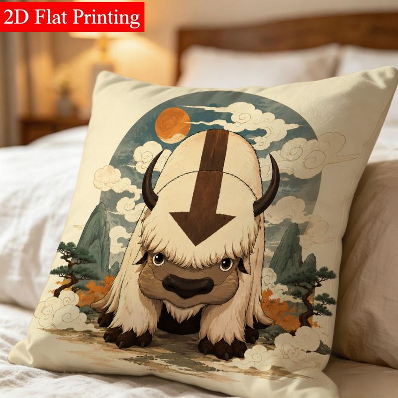 TEMU 45*45 Double - Sided Printed Cushion Cover, Cute Fluffy Creature Pattern, Traditional & Whimsical Style, Soft Fabric, For Cozy Bedroom