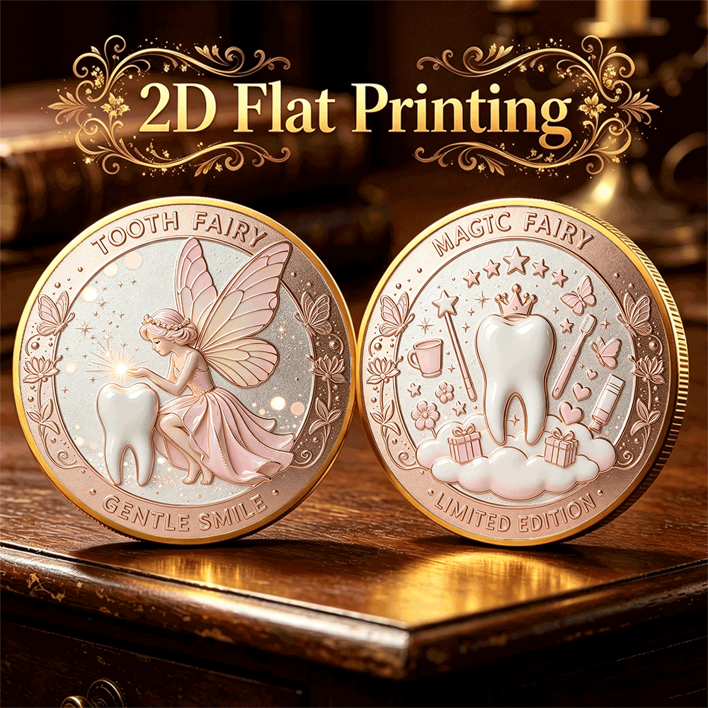 TEMU 2d Gentle Smiling Tooth Fairy Double-sided Color Printed Commemorative Coin, Suitable For Tooth-shedding Anniversary Themed Collections And