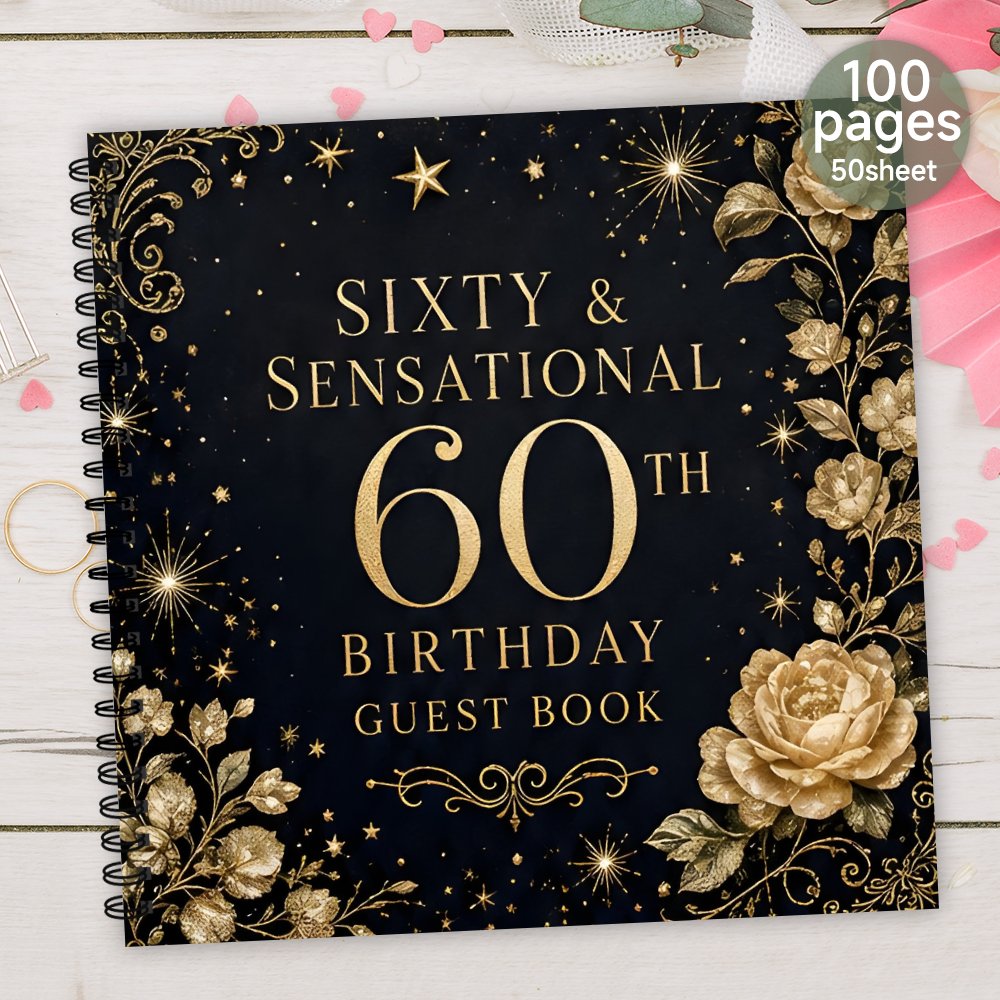 TEMU 1pc Spiral Guestbook, And Sensational 60th Birthday Guest Book Blank Lined Message Sign In Book Signature Souvenir Album Memory Book Meaningful