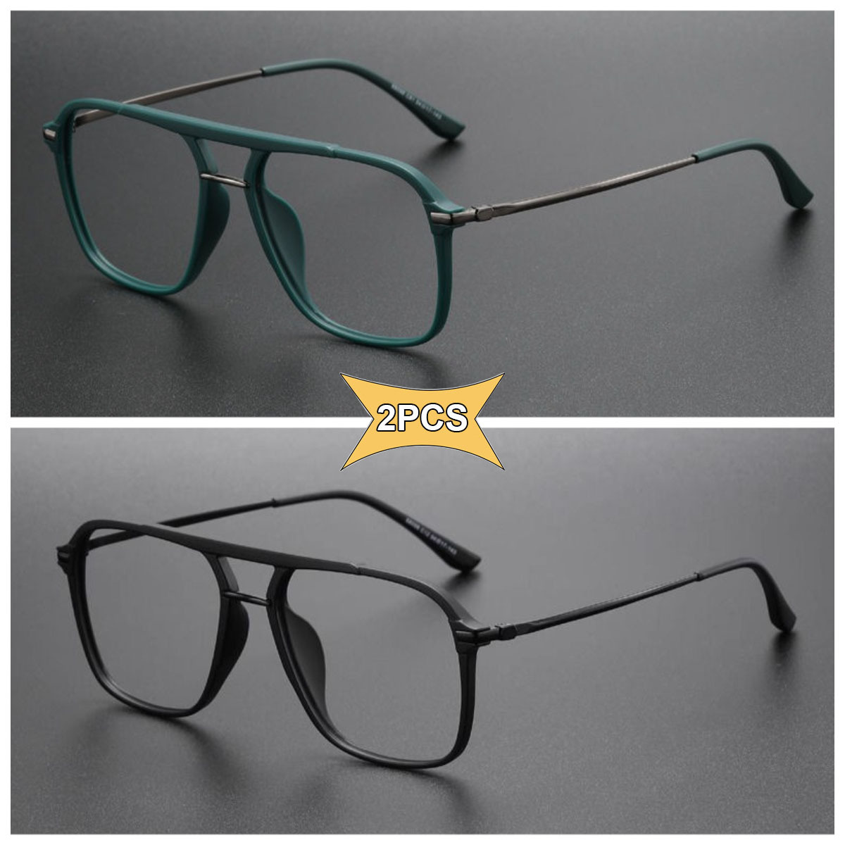 Image of 2pcs Double Bridge Glasses, 142mm Wide Frame, Slimming For Men And Women, Vintage Style Unisex Fashion Eyewear