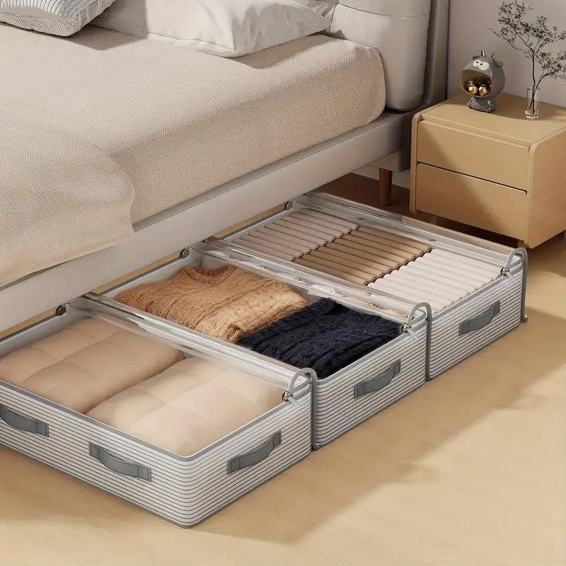 3er-Set extra große, mehrschichtige Aufbewahrungsorganizer-* XL-Größe flache Aufbewahrungsboxen für unter dem Bett, für saisonale Kleidung Deckenaufbewahrung, strapazierfähiges Vliesstoff, Weiß/Grau,