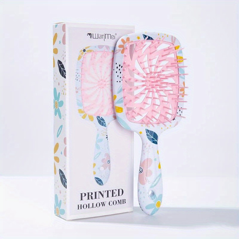 TEMU [wanmei] 1pc New Detangling Air Cushion Hair Brush - Water Transfer Printing Scalp Massage Comb, High Temperature Resistant Fluffy Hair Comb,