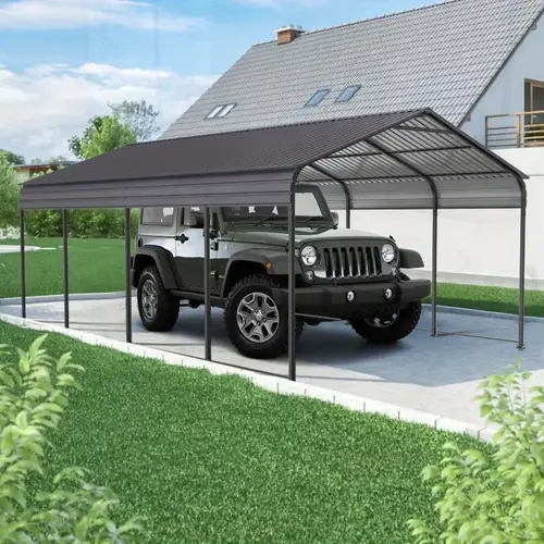 supply video new metal carport 12 20 ft heavy duty with galvanized steel roof metal garage canopy with galvanized steel frame car tent outdoor storage shed for car boats and truck gray