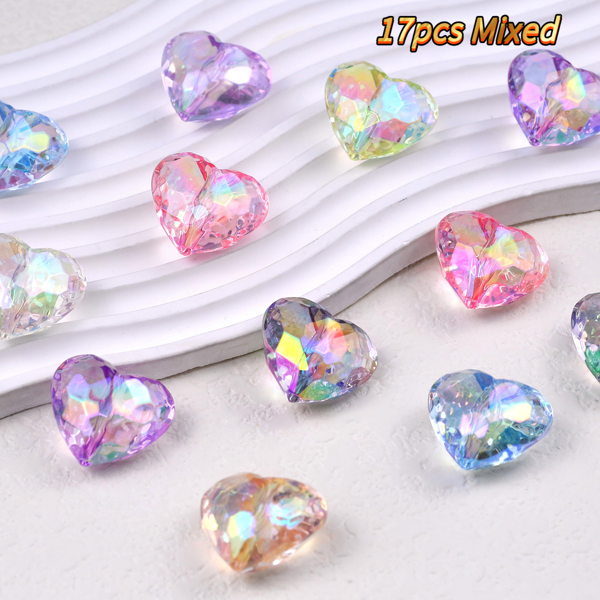 TEMU 17pcs Transparent Sparkling , Large Beads, Color Acrylic Loose Beads, Heart-shaped Beads, Pen Beads For Women's Diy Beaded Pens, Bracelets,