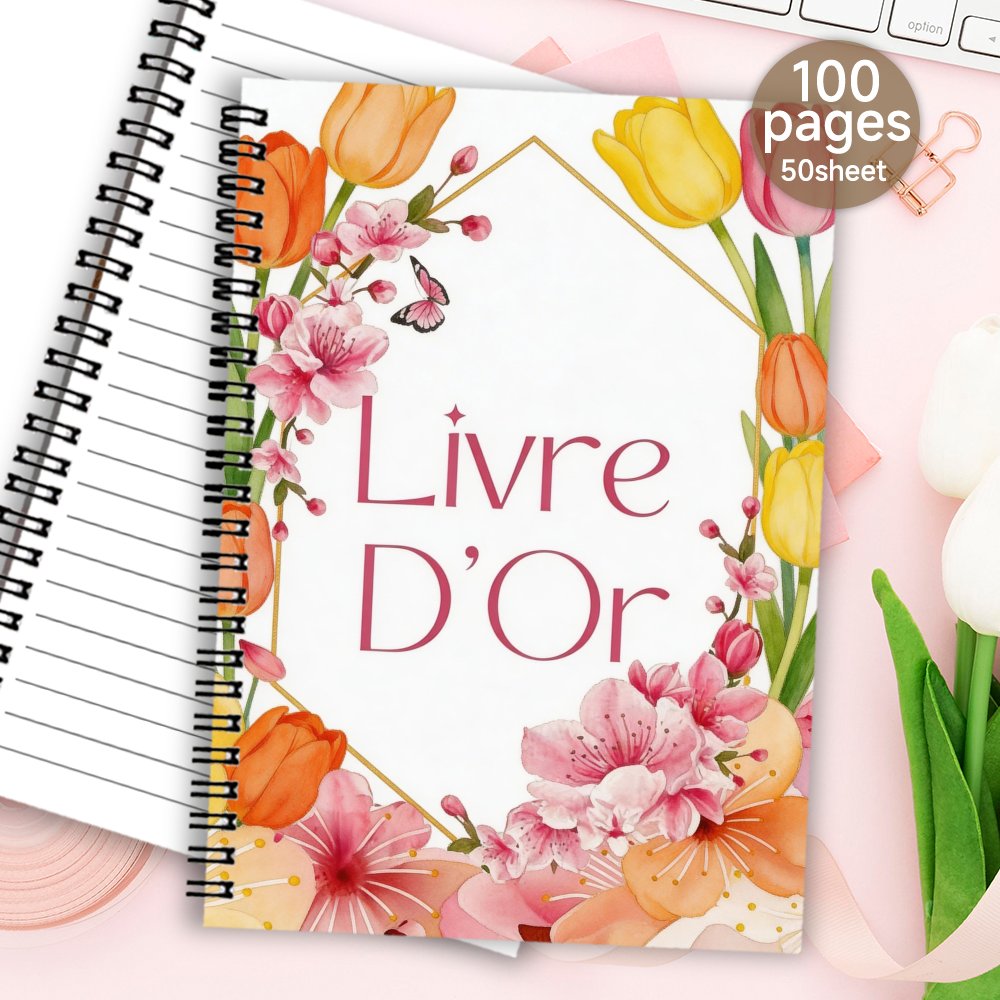 TEMU 1pc 'or à spirale français, Livre des souvenirs, Livre de , Cahier à spirale 'or – Le meilleur cadeau pour elle avec motif floral de , de