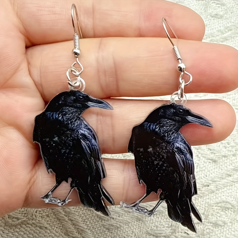 TEMU 2pcs Easy Multi-functional Creative Crow Stud Earrings, Women's Earrings, Suitable As Birthday Party Gifts For