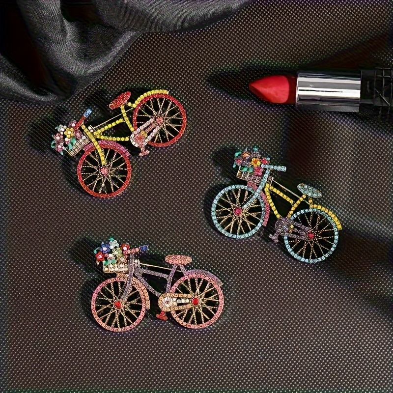TEMU 3pcs Cute, Elegant, Simple, Exquisite Bicycle Design, Colorful Sparkling Inlaid Brooch Badge For Women Accessories, Clothing Pins, Exquisite Gift Set For Women
