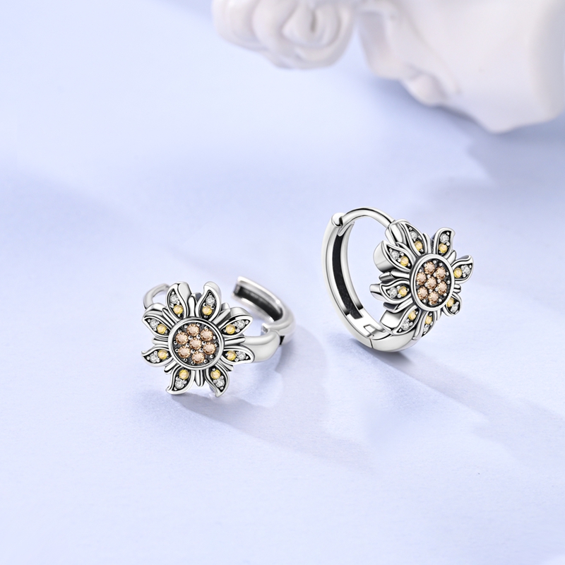 Women's Sparkling Sun Earrings with 925 Silver Hypoallergenic Posts