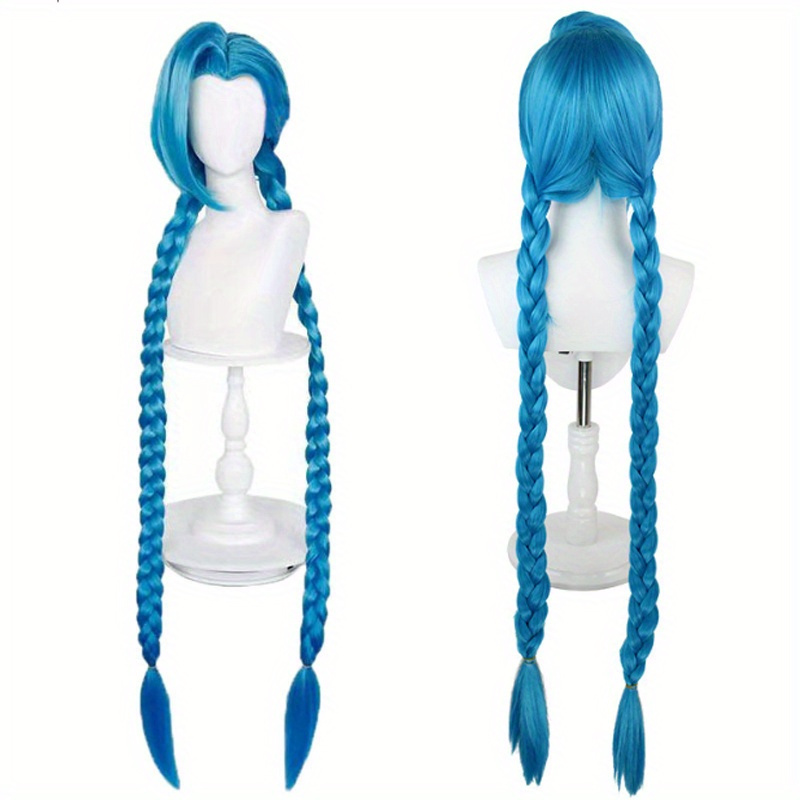 

Heat Resistant Blue Long Braid Wig, Fiber, Cap, Anime Cosplay Straight Hair Style For Ladies