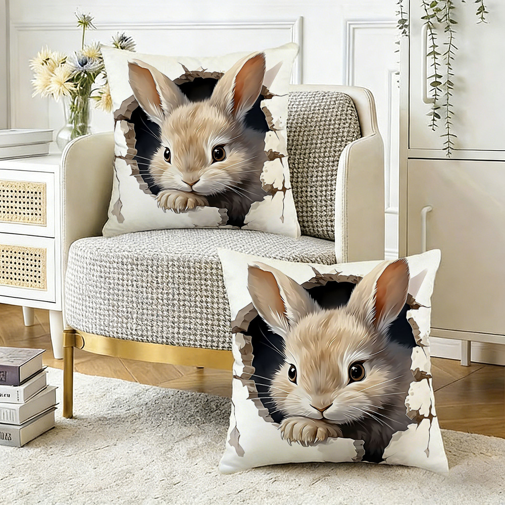 Image of 2pcs 2d Design Pillowcase For Home Decor Easter Throw Pillow Cover Covers Home Decor Pillow Cover Bedroom Living Room Sofa Decoration Polyester Cushion Cover With Zipper(pillow Core Not Included)