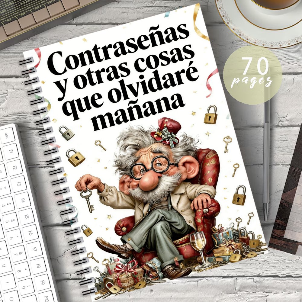 TEMU 1 Cuaderno de contraseñas en español con , humorístico, con divertidos personajes de ancianos y diseños de patrones de llave/. Ideal para