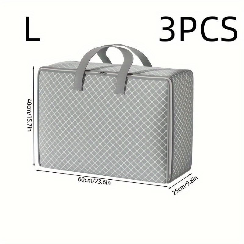 Image of 3pcs Gray Non-woven Clover Pattern Storage Bag - Large Capacity Portable Moving Bag With Secure Closure, Durable Organizer For Clothes, Luggage & Travel Essentials, , Strong , Under-bed Storage