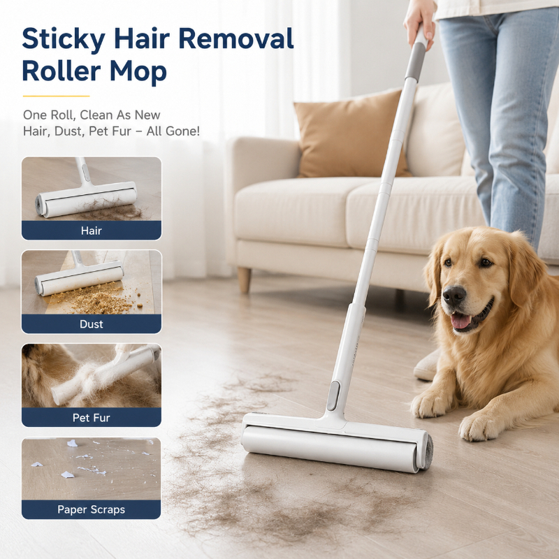 Image of Long-handled Lint Remover, Telescopic Clothes Brush, Household Cat Hair Floor Cleaner, Pet Hair Removal Roller, Sofa And Carpet Dusting Roller, Cleaning Tools