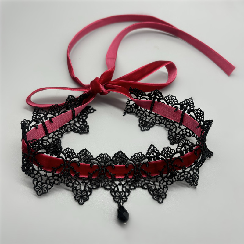 TEMU 1 pieza de joyería de cuello nueva, a y , pinza de corbata de encaje y terciopelo estilo vino, cadena de encaje para la clavícula con correa