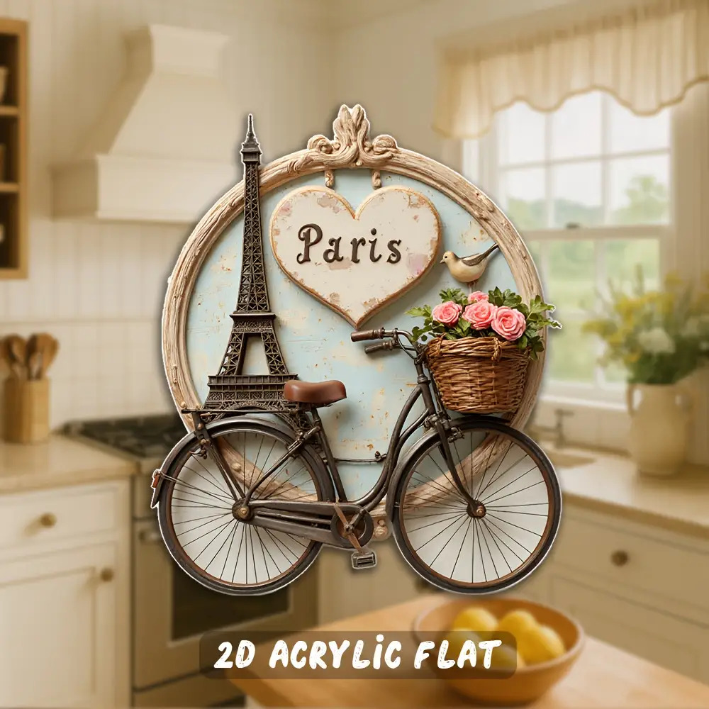 TEMU Vintage Paris Magnet Suitable For Kitchen Decor - Eiffel Tower, French Bicycles & Blooming Roses With Heart Cutouts, Soft Acrylic Rubber