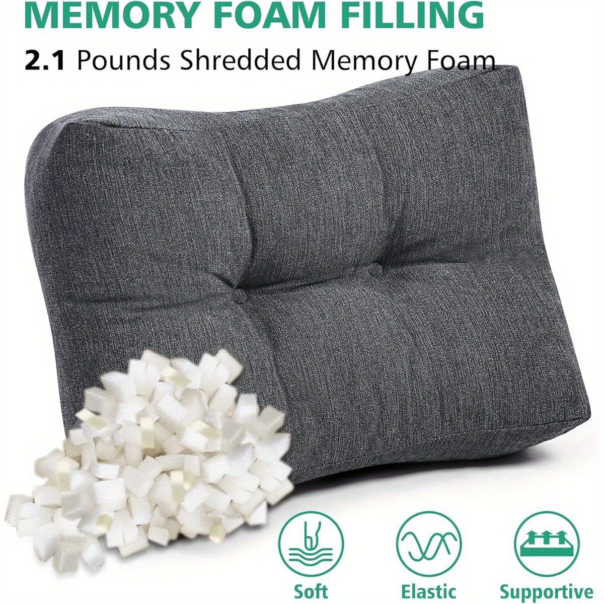 lumbar support pillow for office chair back support pillow for back car chair and couch 17 5 x 11 5 x 5 5in charcoal 2 1   shredded   supportive back support pillow   durable fabric back support pillow for chair Product details 0