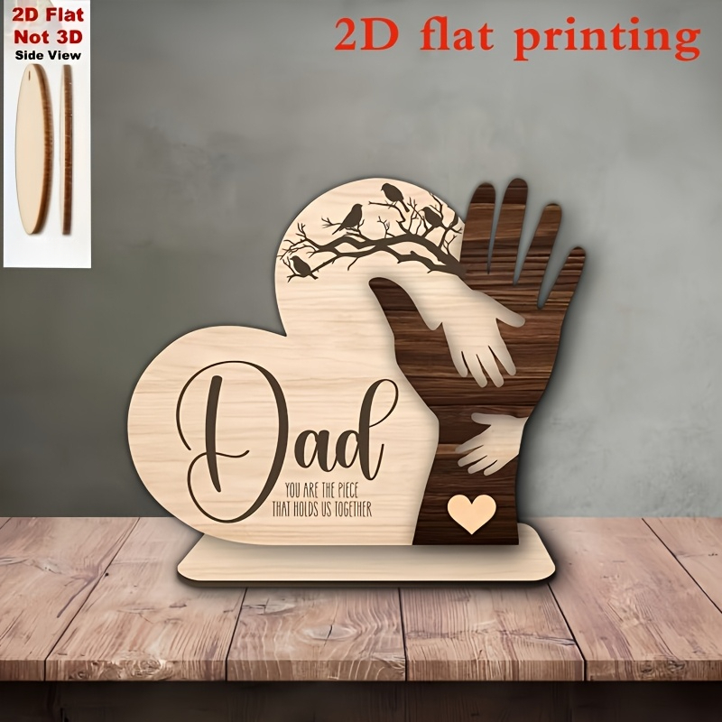 TEMU 2d Flat, 1pc Wooden Printed Father's Day Home Decor Wooden Ornament, Gratitude To Parents Heart-shaped Decorative Standing Sign, Father's Day