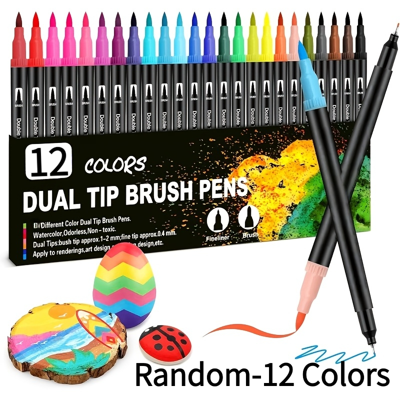 Image of Dual-tip Pens, 24- Coloring Pen Set, 12pcs Fine-tip Pens, With Case Suitable For Adults, Adult Coloring And Drawing, School Classroom Art Supplies